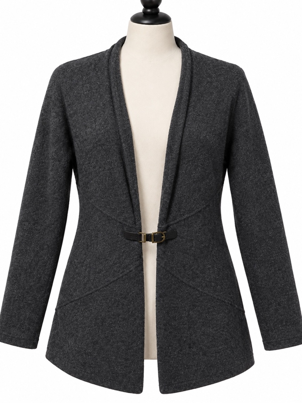 Ellen Tracy 100% Extra Fine Merino Wool Charcoal Blazer with Buckle